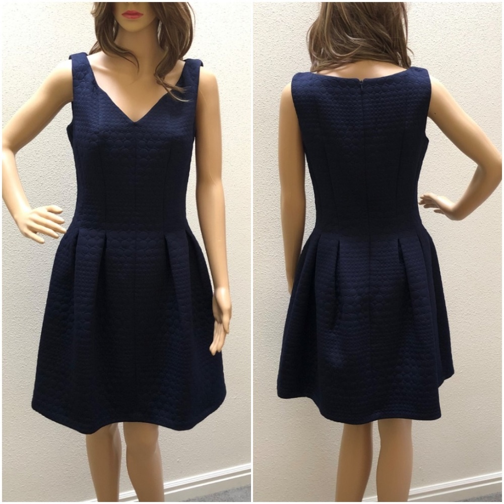 NEW Taylor Navy Blue Jacquard Fit & Flare Dress 12 - Picture 3 of 8